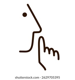 Minimalist silent gesture icon with finger on lips in line art style. Clipart image isolated on background.