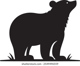 Minimalist silhouette artwork featuring a majestic bear standing on grass against a white backdrop.