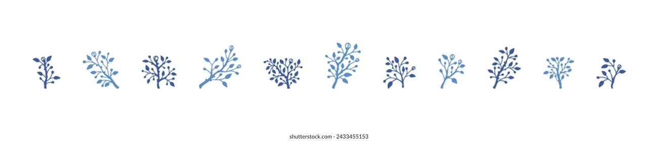 Minimalist silhouette branches with leaves and buds set. Icons and design elements for floral logo, modern wedding invitations, feminine designs, greeting cards, tattoo. Abstract plant twig. 