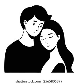 Minimalist silhouette of a couple in a loving pose