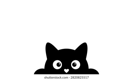 Minimalist silhouette of a curious kitten with big eyes.