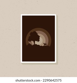 Minimalist silhouette of deer art background for wall decoration. Vector illustration design.