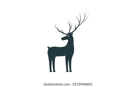 Minimalist silhouette of a deer with large antlers on a white background, ideal for nature-themed designs and branding