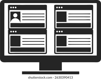 Minimalist silhouette of a desktop computer illustrating a virtual workspace concept