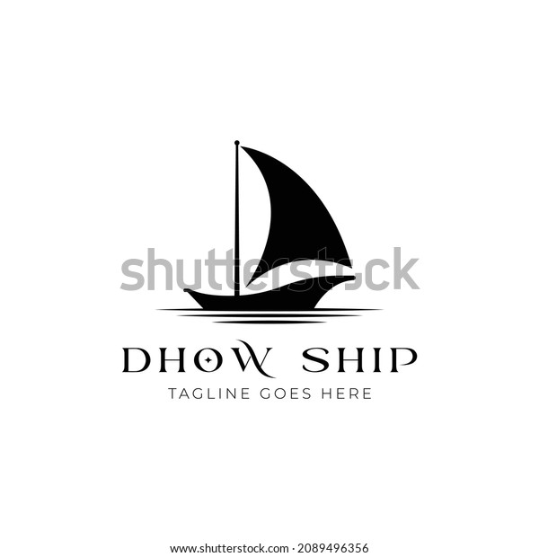 Minimalist silhouette of Dhow logo\
design, Traditional Sailboat from Asia, Africa. Graphic\
Design