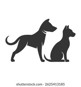 Minimalist silhouette of a dog and cat, symbolizing pet companionship, animal welfare, and veterinary care. Ideal for branding, adoption campaigns, and pet-related services.