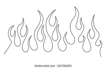 Minimalist silhouette of flame. One line drawing.  Design template. Vector illustration.