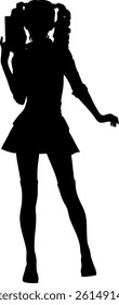 Minimalist silhouette of a girl in school uniform. Ideal for school-themed projects, textbook covers, or nostalgic designs. Female silhouette of a school girl on the isolated background.