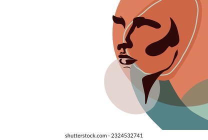 Minimalist silhouette of a girls or womens face decorated with abstract colorful forms. Good for beauty products promotion or logo.