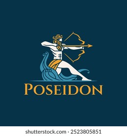 Silueta minimalista Diseño de Ilustración vectorial de logotipo de icono de Poseidon de dios griego. Concepto de logotipo de arco de Neptuno moderno simple