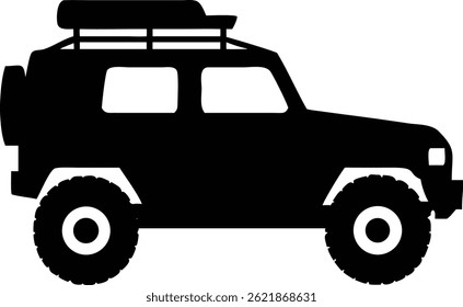 The minimalist silhouette highlights the bold and tough design of an off road vehicle. The black color enhances its robust appearance, emphasizing adventure and exploration.
