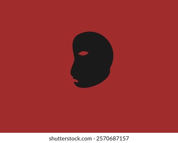 minimalist silhouette of a human face in profile against a deep red background