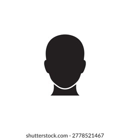 A minimalist silhouette of a human head facing forward, depicted in solid black against a plain white background. The image features smooth, clean edges without shading or texture, creating a stark co.