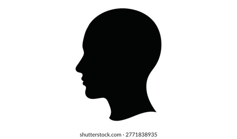 A minimalist silhouette of a human head in profile, set against a clean white background. The graphic depicts the outline of a person's face and neck.