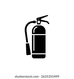 Minimalist silhouette icon featuring a fire extinguisher with a hose. Clean design on a transparent backdrop for easy integration.