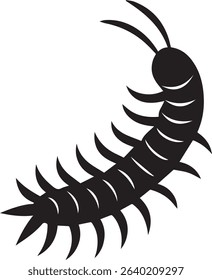 A minimalist silhouette illustration of a centipede graces this vector design, perfectly isolated on a crisp white background. 