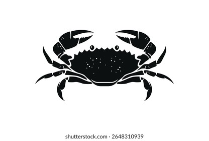 Minimalist Silhouette Illustration of a Crab in Black Vector Style for Seafood Branding, Logo Design, and Marine-Themed Graphic Elements