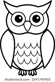 A minimalist silhouette illustration of an owl with large, expressive eyes, perfect for nature, wildlife, or animal-themed designs. Ideal for projects requiring a simple, yet captivating depiction 