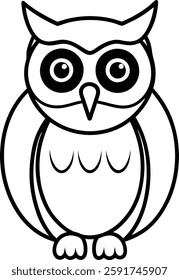 A minimalist silhouette illustration of an owl with large, expressive eyes, perfect for nature, wildlife, or animal-themed designs. Ideal for projects requiring a simple, yet captivating depiction 