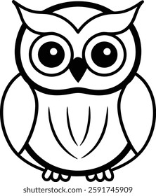 A minimalist silhouette illustration of an owl with large, expressive eyes, perfect for nature, wildlife, or animal-themed designs. Ideal for projects requiring a simple, yet captivating depiction 