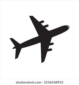 A minimalist silhouette image of a aircraft vector icon, logo and graphic design on white background.