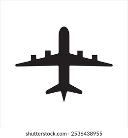 A minimalist silhouette image of a aircraft vector icon, logo and graphic design on white background.