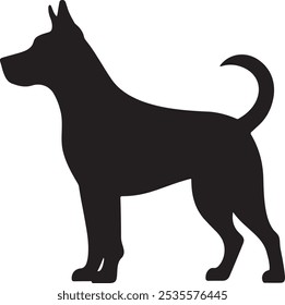 Uma imagem de silhueta minimalista do ícone do vetor do cão, logotipo e arte gráfica no fundo branco.