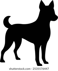 Uma imagem de silhueta minimalista do ícone do vetor do cão, logotipo e arte gráfica no fundo branco.