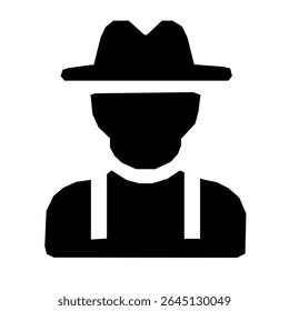 Ícone minimalista do avatar do homem da silhueta com chapéu e suspensor para perfil