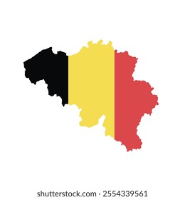 A minimalist silhouette of Belgium’s map filled with the national flag colors black, yellow, and red, representing unity and national pride.