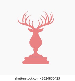 Minimalist silhouette of a mounted deer head with large branching antlers on a pedestal, symbolizing wildlife, hunting, and decor.