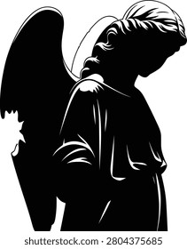 Minimalist silhouette of a mourning angel in a vector style