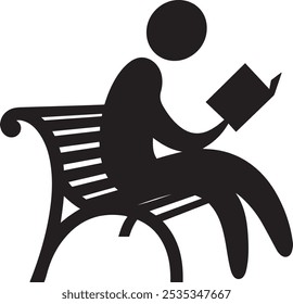 Minimalist Silhouette of Person Reading on Park Bench for Relaxation and Literary Representation, Little boy is reading a book silhouette, love reading, kids reading books