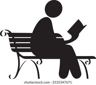 Minimalist Silhouette of Person Reading on Park Bench for Relaxation and Literary Representation, Little boy is reading a book silhouette, love reading, kids reading books