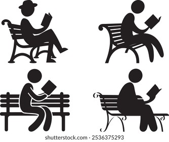 Minimalist Silhouette of Person Reading on Park Bench for Relaxation and Literary Representation, Little boy is reading a book silhouette, love reading, kids reading books