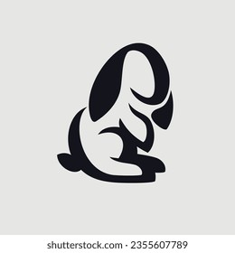 Minimalist Silhouette Rabbit Black Hare sitting Hare Fluffy Vector Logo Design