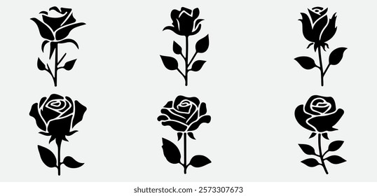 Minimalist Silhouette of a Rose Bud and Stem, A Simple and Elegant Floral Design