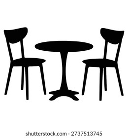 Minimalist silhouette of a round cafe table with two chairs.