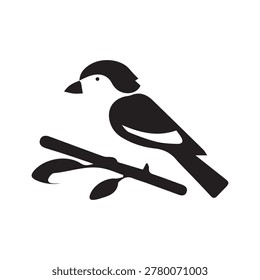 Minimalist silhouette of a small avian creature on a twig suitable for graphic design projects and branding.