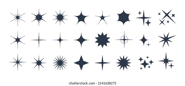 Minimalist silhouette stars icon, twinkle star shape symbols. Modern geometric elements, shining star icons, abstract sparkle black silhouettes symbol vector set - Shutterstock ID 2141638275