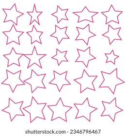 Minimalist silhouette stars icon, twinkle star shape symbols. Modern geometric elements, shining star icons, abstract sparkle black silhouettes symbol vector set