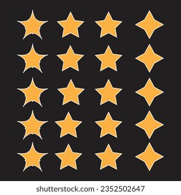 Minimalist silhouette stars icon, twinkle star shape symbols. Modern geometric elements, shining star icons, abstract sparkle black silhouettes symbol vector set