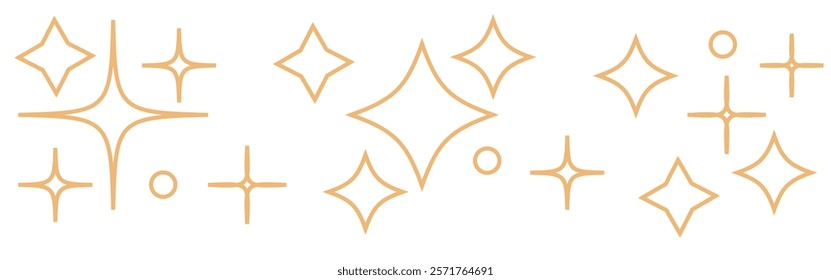 Minimalist silhouette stars icon, twinkle star shape symbols. Modern geometric elements, shining star icons, abstract sparkle black silhouettes symbol vector set