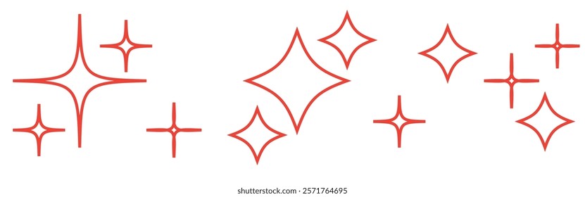 Minimalist silhouette stars icon, twinkle star shape symbols. Modern geometric elements, shining star icons, abstract sparkle black silhouettes symbol vector set