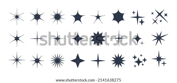 Minimalist silhouette stars icon,\
twinkle star shape symbols. Modern geometric elements, shining star\
icons, abstract sparkle black silhouettes symbol vector\
set
