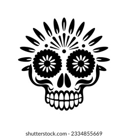 Minimalist silhouette of a sugar skull icon isolated on a white background vector.