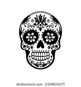 Minimalist silhouette of a sugar skull icon isolated on a white background vector.