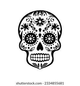 Minimalist silhouette of a sugar skull icon isolated on a white background vector.