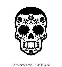 Minimalist silhouette of a sugar skull icon isolated on a white background vector.