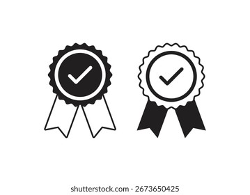 Minimalist silhouette vector of two approved medal icons. Ideal for quality assurance, certification, and guarantee badges. Modern, clean design in black and white for versatile use on websites